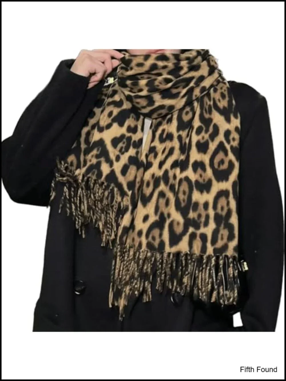 Oversized Leopard Print Tassel Scarf Shawl Wrap for Cold Weather